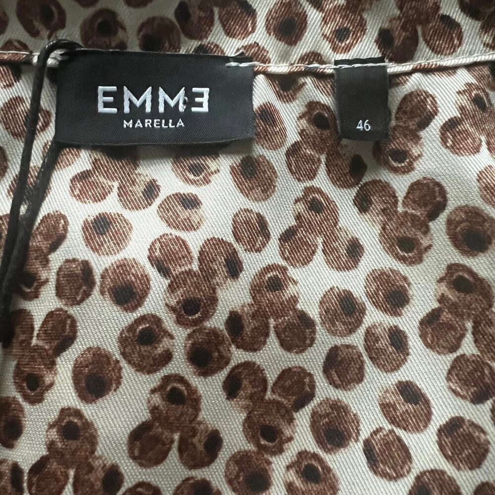 NWT Emme Marella Woman’s Brown White Print Long Sleeve V Neck Blouse- Size 46/10 - Picture 8 of 12